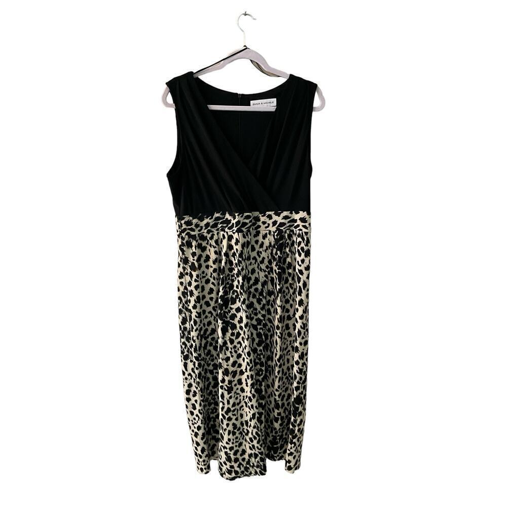 Emma & Michele Jumpsuit Women Size 12 Black Leopard Sleeveless Surplice‎ Neck